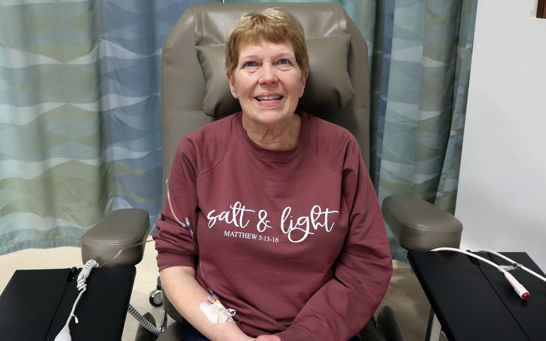 Infusion patient sits in chair at BVMRC's Oncology & Infusion Center.